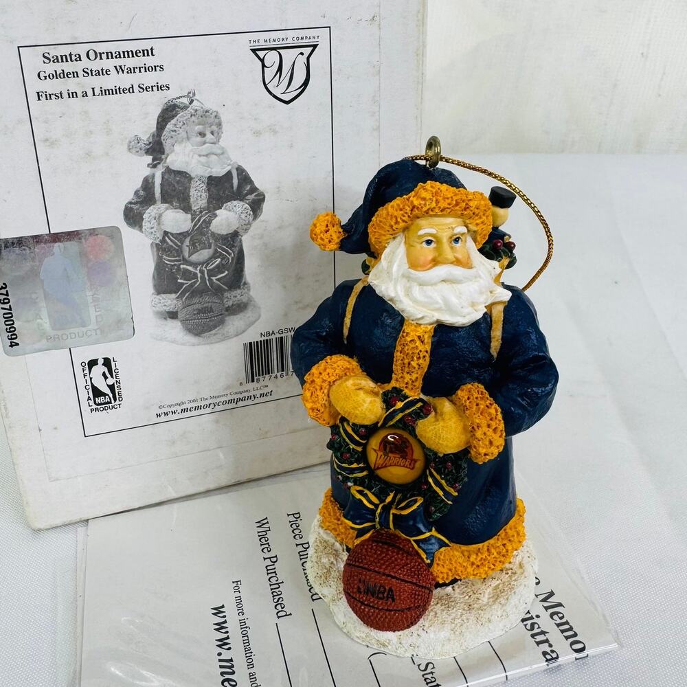 VTG 2001 The Memory Company Golden State Warriors Santa Christmas‎ Ornament